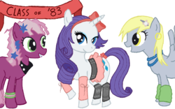 Size: 800x500 | Tagged: safe, cheerilee, derpy hooves, rarity, g4, 80s, 80s cheerilee, leg warmers, teenager, younger