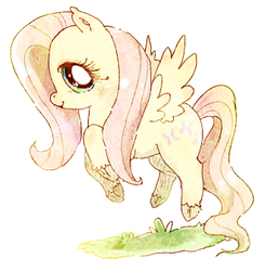 Size: 329x336 | Tagged: safe, artist:pasuteru-usagi, fluttershy, pegasus, pony, g4, chibi, female, flying, mare, profile, simple background, smiling, solo, spread wings, white background, wings