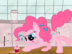 Size: 1024x768 | Tagged: safe, artist:-flood-, pinkie pie, g4, concentrating, mousetrap, sweat, sweatdrop, tongue out