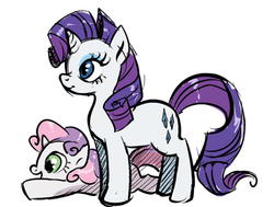Size: 500x378 | Tagged: dead source, safe, artist:mayocat, rarity, sweetie belle, pony, unicorn, g4, duo, duo female, female, sisters