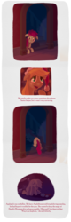 Size: 1040x3233 | Tagged: safe, artist:wizardwannabe, apple bloom, applejack, g4, caught, christmas, comic, door, hat, ouch, sad, santa hat