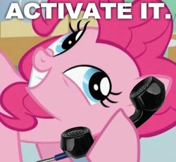 Size: 335x308 | Tagged: safe, edit, edited screencap, screencap, pinkie pie, earth pony, pony, feeling pinkie keen, g4, season 1, activate it, blue eyes, cropped, cute, diapinkes, female, happy, mare, phone, pink coat, pink fur, pink hair, pink mane, pink pony, smiling, solo