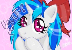 Size: 1280x884 | Tagged: safe, artist:lilywinterharp, dj pon-3, vinyl scratch, pony, unicorn, g4, female, hair bow, solo, uguu