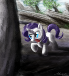 Size: 720x800 | Tagged: safe, artist:huussii, rarity, pony, g4, filly, foal, rock, solo, younger