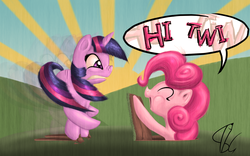 Size: 1920x1200 | Tagged: safe, artist:sammygeeart, pinkie pie, twilight sparkle, g4, scrunchy face, trapdoor