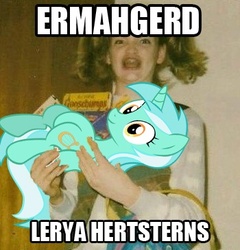 Size: 350x365 | Tagged: safe, lyra heartstrings, human, g4, ermahgerd, heartstrings, image macro, lerya hertsterns, wat