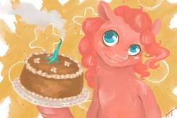 Size: 2000x1333 | Tagged: safe, artist:fyrecalla, pinkie pie, earth pony, pony, g4, cake, female, mare