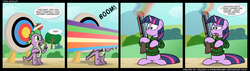 Size: 1600x456 | Tagged: safe, artist:epulson, spike, twilight sparkle, g4, comic, gun