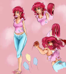 Size: 1068x1200 | Tagged: safe, artist:sundown, pinkie pie, human, g4, belly button, blood, clothes, female, humanized, midriff