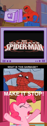 Size: 559x1504 | Tagged: safe, pinkie pie, g4, 60s spider-man, exploitable meme, make it stop, male, meme, spider-man, tv meme, vector