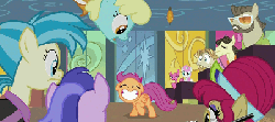 Size: 400x179 | Tagged: safe, edit, screencap, allie way, big wig, cherry berry, colter sobchak, jeff letrotski, sassaflash, scootaloo, sea swirl, seafoam, theodore donald "donny" kerabatsos, twinkleshine, pony, g4, season 2, the cutie pox, animated, dancing, funny, funny as hell, funny face, hilarious in hindsight, humor, silly, silly face, silly pony