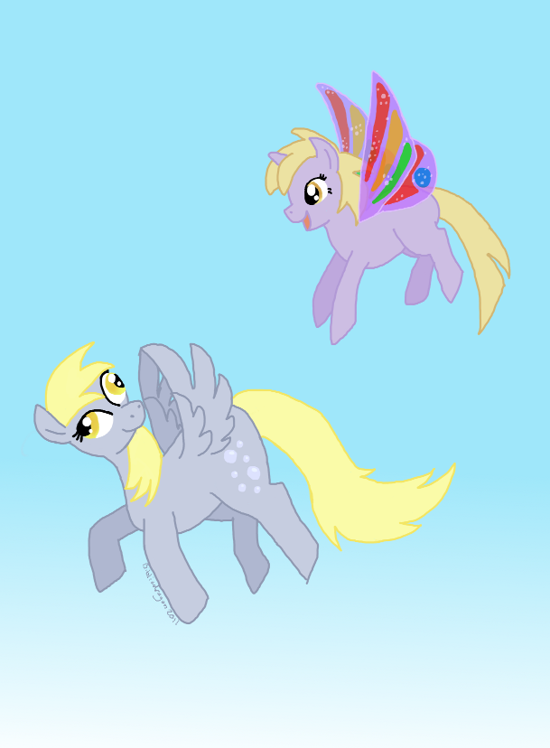 Safe Artist Bibliodragon Derpy Hooves Dinky Hooves Pegasus