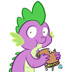 Size: 500x500 | Tagged: safe, artist:madmax, spike, dragon, g4, gem, jewelry, krystal can't enjoy her sandwich, male, meme, sandwich, solo