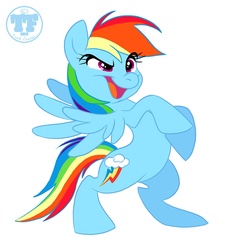 Size: 1000x1041 | Tagged: safe, artist:trish forstner, rainbow dash, pegasus, pony, g4, bipedal, female, mare, open mouth, simple background, solo, white background