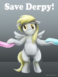 Size: 600x800 | Tagged: safe, artist:slifertheskydragon, derpy hooves, pegasus, pony, g4, derpygate, disembodied hoof, female, mare, offscreen character, solo