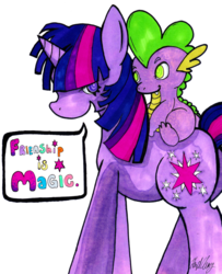 Size: 900x1107 | Tagged: safe, artist:divinisity, spike, twilight sparkle, g4, traditional art