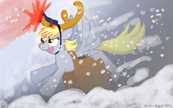Size: 896x560 | Tagged: safe, artist:bibliodragon, derpy hooves, pegasus, pony, g4, christmas, female, how the grinch stole christmas, mare, max (the grinch), solo, the grinch
