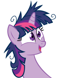 Size: 5000x6698 | Tagged: safe, artist:moonbrony, twilight sparkle, pony, unicorn, g4, hurricane fluttershy, absurd resolution, bust, cute, female, insanity, long neck, mare, messy mane, open mouth, reaction image, shrunken pupils, simple background, smiling, solo, transparent background, twiabetes, twilight snapple, unicorn twilight, vector, wide eyes, windswept mane