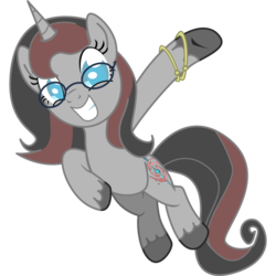Size: 900x900 | Tagged: dead source, safe, artist:juliefoodesigns, oc, oc only, oc:qyasar, pony, unicorn, black and red mane, black hair, black mane, black tail, blue eyes, bracelet, colored pupils, female, glasses, gray coat, gray fur, horn, jewelry, looking at you, mare, red hair, red mane, red tail, simple background, smiling, solo, tail, transparent background, two toned hair, two toned mane, two toned tail, unicorn oc, unshorn fetlocks, vector