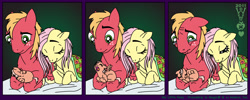 Size: 800x320 | Tagged: safe, artist:warrenhutch, big macintosh, fluttershy, pegasus, pony, g4, comic, crying, cuddling, cute, eyes closed, female, floppy ears, foal, lying down, male, manly tears, offspring, open mouth, parent:big macintosh, parent:fluttershy, parents:fluttermac, prone, ship:fluttermac, shipping, smiling, snuggling, straight, wavy mouth, weapons-grade cute, wide eyes, yawn