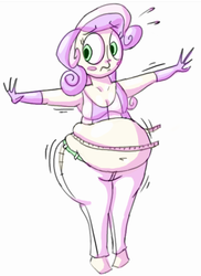 Size: 634x871 | Tagged: safe, artist:secretgoombaman12345, sweetie belle, human, g4, belly, belly button, fat, humanized, jiggle, measuring tape, muffin top, solo