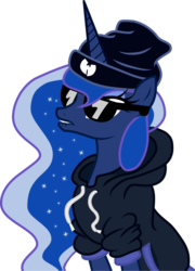Size: 500x694 | Tagged: safe, artist:miketheuser, princess luna, alicorn, pony, g4, clothes, dat ass, female, gangsta, headband, hoodie, mare, meme, simple background, solo, sunglasses, transparent background, wu tang clan