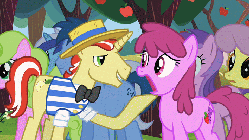 Size: 711x400 | Tagged: safe, screencap, amethyst star, berry punch, berryshine, blues, daisy, flim, flower wishes, minuette, noteworthy, parasol, sparkler, earth pony, pony, unicorn, g4, season 2, the super speedy cider squeezy 6000, animated, female, gif, male, mare, stallion