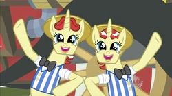 Size: 1278x716 | Tagged: safe, edit, edited screencap, screencap, flam, flim, g4, the super speedy cider squeezy 6000, face swap, faic, super speedy cider squeezy 6000, what has science done