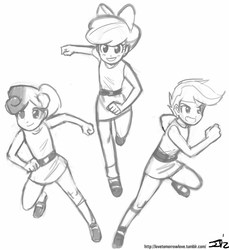 Size: 745x813 | Tagged: safe, artist:johnjoseco, apple bloom, scootaloo, sweetie belle, human, g4, crossover, cutie mark crusaders, grayscale, humanized, monochrome, the powerpuff girls, trio