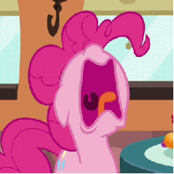 Size: 338x338 | Tagged: safe, screencap, pinkie pie, earth pony, pony, g4, mmmystery on the friendship express, season 2, aaugh!, animated, cake, cutie mark, female, food, gif, graveyard of comments, mare, mawshot, missing nostrils, nose in the air, open mouth, pinkie being pinkie, screaming, solo, tongue out, uvula, uvula shaking, volumetric mouth