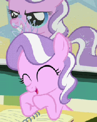 Size: 257x323 | Tagged: safe, screencap, diamond tiara, pony, g4, ponyville confidential, animated, cropped, cute, diamondbetes, eyes closed, female, leaning, smiling, solo, talking