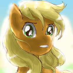 Size: 2546x2555 | Tagged: safe, artist:lotothetrickster, applejack, earth pony, pony, g4, close-up, female, high res, loose hair, solo
