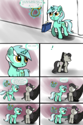 Size: 800x1200 | Tagged: safe, artist:esuka, lyra heartstrings, octavia melody, earth pony, pony, unicorn, ask-canterlot-musicians, g4, ask, comic, duo, frown, lyre, musical instrument, one eye closed, poking, tumblr