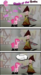 Size: 750x1383 | Tagged: safe, artist:alfredofroylan2, pinkie pie, g4, comic, crossover, konami, laughter song, pyramid head, silent hill