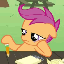 Size: 350x350 | Tagged: safe, screencap, scootaloo, pegasus, pony, g4, ponyville confidential, animated, bored, female, gif, pencil, solo