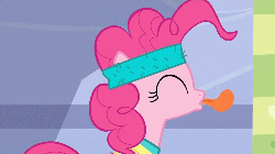 Size: 500x281 | Tagged: safe, edit, edited screencap, screencap, pinkie pie, earth pony, pony, a friend in deed, g4, season 2, animated, exercise, eyes closed, female, headband, loop, solo, tongue out, workout outfit