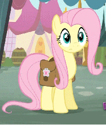 Size: 500x588 | Tagged: safe, screencap, fluttershy, pony, g4, putting your hoof down, season 2, animated, cropped, female, looking around, loop, saddle bag, solo