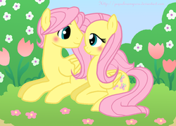 Size: 1802x1292 | Tagged: dead source, safe, artist:jaquelindreamz, fluttershy, pegasus, pony, g4, blushing, butterscotch, female, male, rule 63, selfcest, ship:flutterscotch, shipping, straight