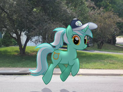 Size: 900x675 | Tagged: safe, artist:thatonedashiefan, lyra heartstrings, g4, baseball cap, hat, irl, photo, ponies in real life, ponytail, shadow, street, vector
