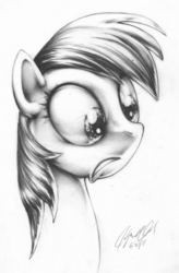 Size: 1986x3024 | Tagged: safe, artist:carlotta-guidicelli, rainbow dash, pony, g4, bust, female, frown, grayscale, gritted teeth, monochrome, pencil drawing, portrait, solo, traditional art, wide eyes