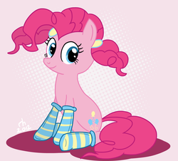Size: 2798x2531 | Tagged: safe, artist:ronaldhennessy, pinkie pie, pony, clothes, female, high res, pigtails, socks, solo, striped socks