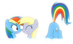 Size: 2500x1500 | Tagged: safe, artist:navitaserussirus, derpy hooves, rainbow dash, pegasus, pony, g4, ass up, blushing, cloud, female, lesbian, mare, ship:derpydash, shipping