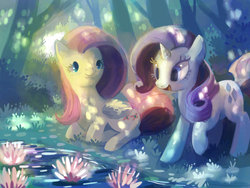 Size: 1200x900 | Tagged: safe, artist:chocochimbu, edit, fluttershy, rarity, g4, downs syndrome, duo, open mouth, shoop