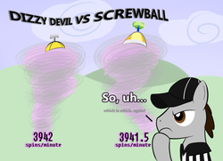 Size: 972x702 | Tagged: safe, artist:hip-indeed, screwball, g4, crossover, dizzy devil, duel, hat, propeller hat, referee, tiny toon adventures