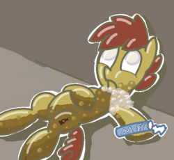 Size: 582x536 | Tagged: safe, artist:tggeko, oc, oc only, oc:coke pony, food pony, original species, imminent death, mentos, mentos and diet coke, solo, suicide