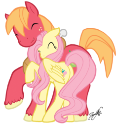 Size: 994x1050 | Tagged: safe, artist:dawnallies, big macintosh, fluttershy, earth pony, pony, g4, eyes closed, male, neck nuzzle, nuzzling, ship:fluttermac, shipping, simple background, stallion, straight, transparent background