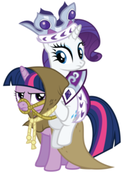Size: 5000x7000 | Tagged: safe, artist:midnight--blitz, clover the clever, princess platinum, rarity, twilight sparkle, pony, g4, hearth's warming eve (episode), .ai available, absurd resolution, bridle, ponies riding ponies, rarity riding twilight, riding, simple background, transparent background, unamused, vector