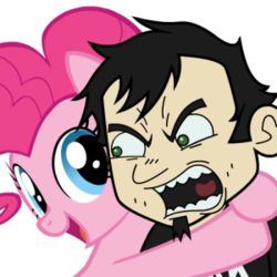 Size: 300x300 | Tagged: safe, artist:mixermike622, pinkie pie, earth pony, human, pony, g4, crossover, dan, dan pie, dan vs, dan vs fim, female, hug, male, personal space invasion, shipping, simple background, straight, transparent background