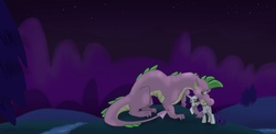 Size: 1200x584 | Tagged: safe, artist:greenbyday, artist:soapboxshouts, rarity, spike, g4, adult spike, female, interspecies, male, older, older spike, ship:sparity, shipping, straight