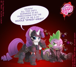 Size: 959x850 | Tagged: safe, artist:foolyguy, rarity, spike, dragon, parasprite, g4, armor, armorarity, female, gears of war, kryll, locust, male, parody, ship:sparity, shipping, speech bubble, straight